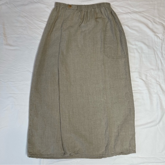 Flax Light Brown Linen Maxi Skirt | Elastic Waist | High Slit | EUC | Medium - Picture 8 of 8
